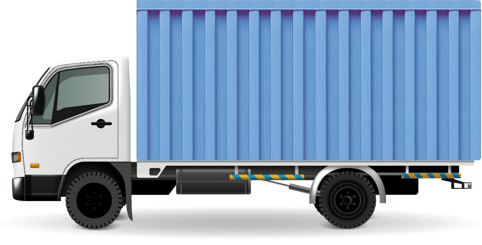 A freight route between two cities, with a truck on the road.